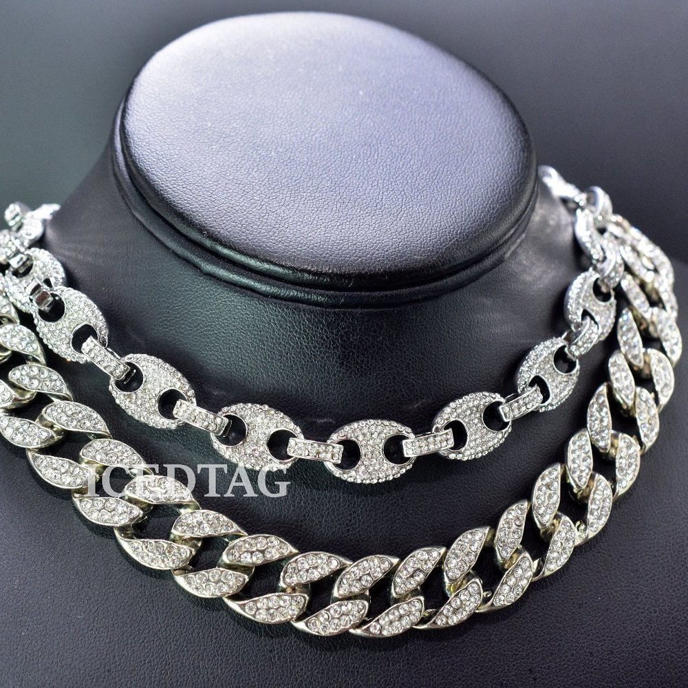 Iced Out White Gold PT Gucci and Miami Necklace